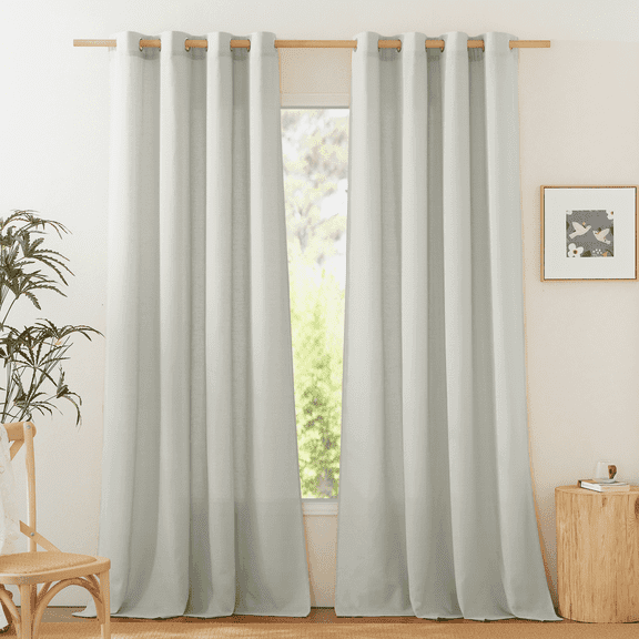 NICETOWN Linen Curtains for Living Room, Grey Semi Sheer Thick Linen Drapes Light Filtering Elegant Neutral Bohemian Grommet Curtain Panels, 55"x90", 2 Panels