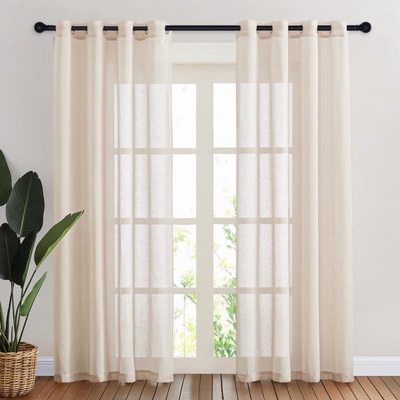 NICETOWN Linen Curtains for Living Room, Rod Pocket Semi Sheer Linen Curtains Privacy Light Filtering Window Treatments for Bedroom, 52"x84", Beige, 2 Panels