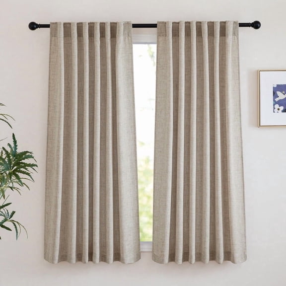 NICETOWN Linen Curtains for Living Room, Semi Sheer Faux Linen Curtains Rod Pocket Back Tab Light Filtering Privacy Window Drapes Soft Linen Textured Farmhouse Curtains, 42"x72", Oatmeal, 2 Panels