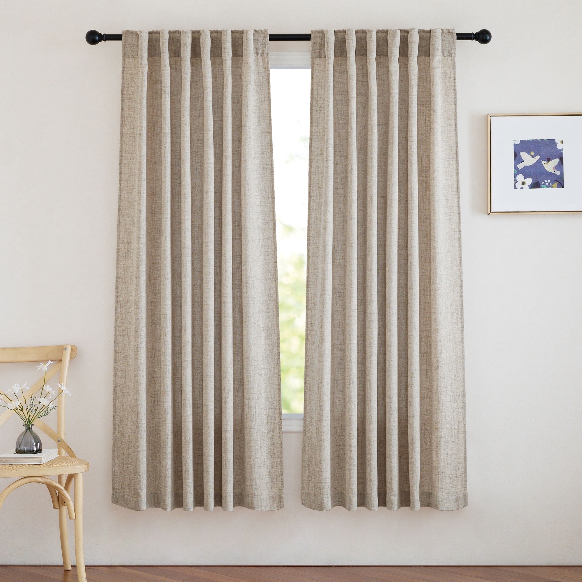 NICETOWN Linen Curtains for Living Room, Semi Sheer Faux Linen Curtains Rod Pocket Back Tab Light Filtering Privacy Window Drapes Soft Linen Textured Farmhouse Curtains, 52"x72", Oatmeal, 2 Panels