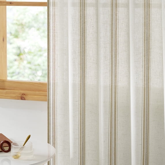 NICETOWN Linen Curtains for Living Room, Striped Semi Sheer Linen Curtains Light Filtering Privacy Farmhouse Back Tab Drapes for Bedroom, Taupe, 52"x108", 2 Panels