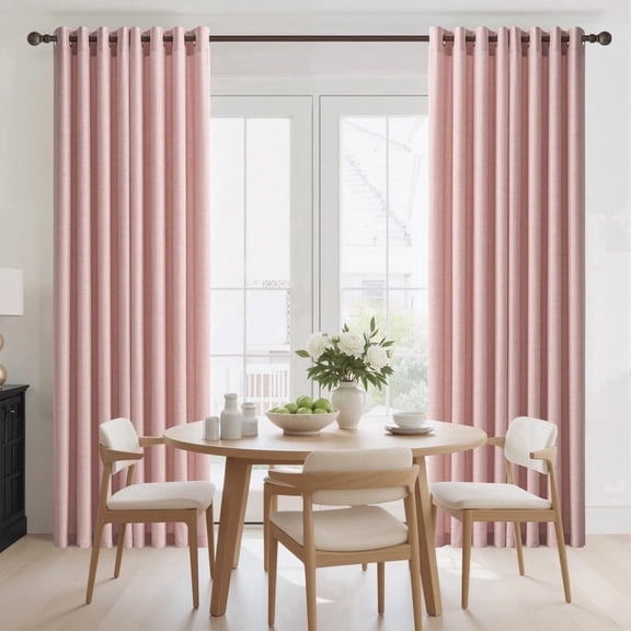 NICETOWN Linen Curtains for Living Room, Grommet Farmhouse Light Filtering Privacy Window Drapes for Home Office, 52"x90", Pink, Set of 2