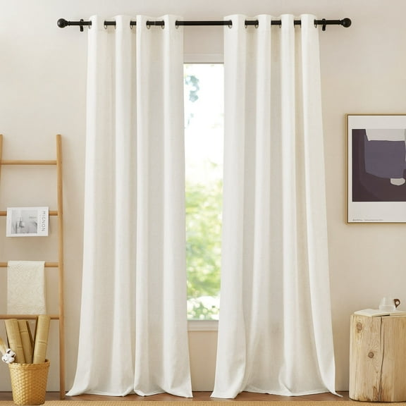 NICETOWN Linen Curtains for Living Room, Grommet Half Privacy Light Filtering Drapes Semi Sheer Farmhouse Curtains, Linen, 52"x 90", 2 Panels
