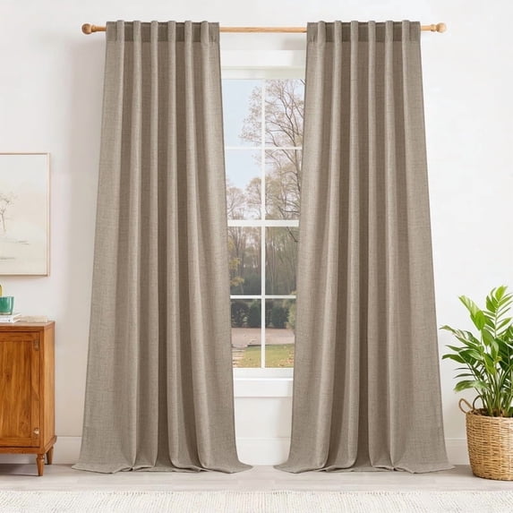 NICETOWN Linen Curtains for Living Room, Light Filtering Privacy Window Drapes Back Tab Farmhouse for Home Office, 52"x72", Burlap, Set of 2