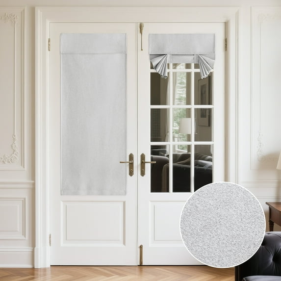 NICETOWN Linen French Door Curtains, 100% Blackout Door Curtains Privacy Thermal Insulated Tie up Glass Shades, Room Darkening Door Blinds for Door Window, Greyish White, 26"x80", 1 Panel