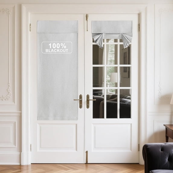 NICETOWN Linen French Door Curtains, 100% Blackout Door Curtains Privacy Thermal Insulated Tie up Glass Shades, Room Darkening Door Blinds for Door Window, Greyish White, 26"x80", 1 Panel