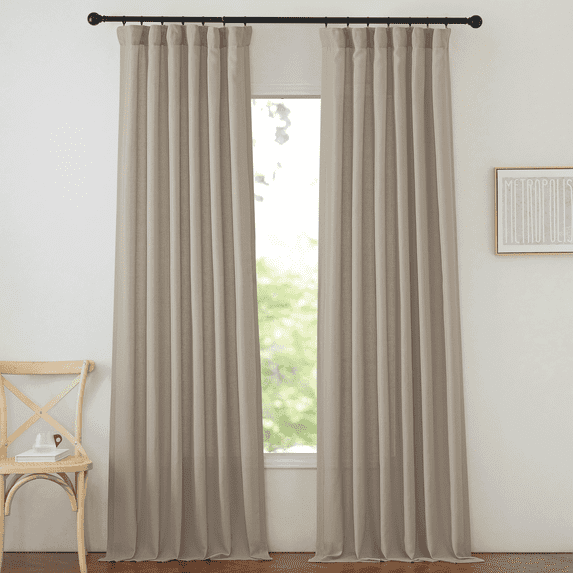 NICETOWN Linen Light Filtering Curtains 90 inches Long for Living Room, Pinch Pleated Flax Linen Curtains Privacy Assured Window Drapes, 50"x 90", Taupe, 2 Panels