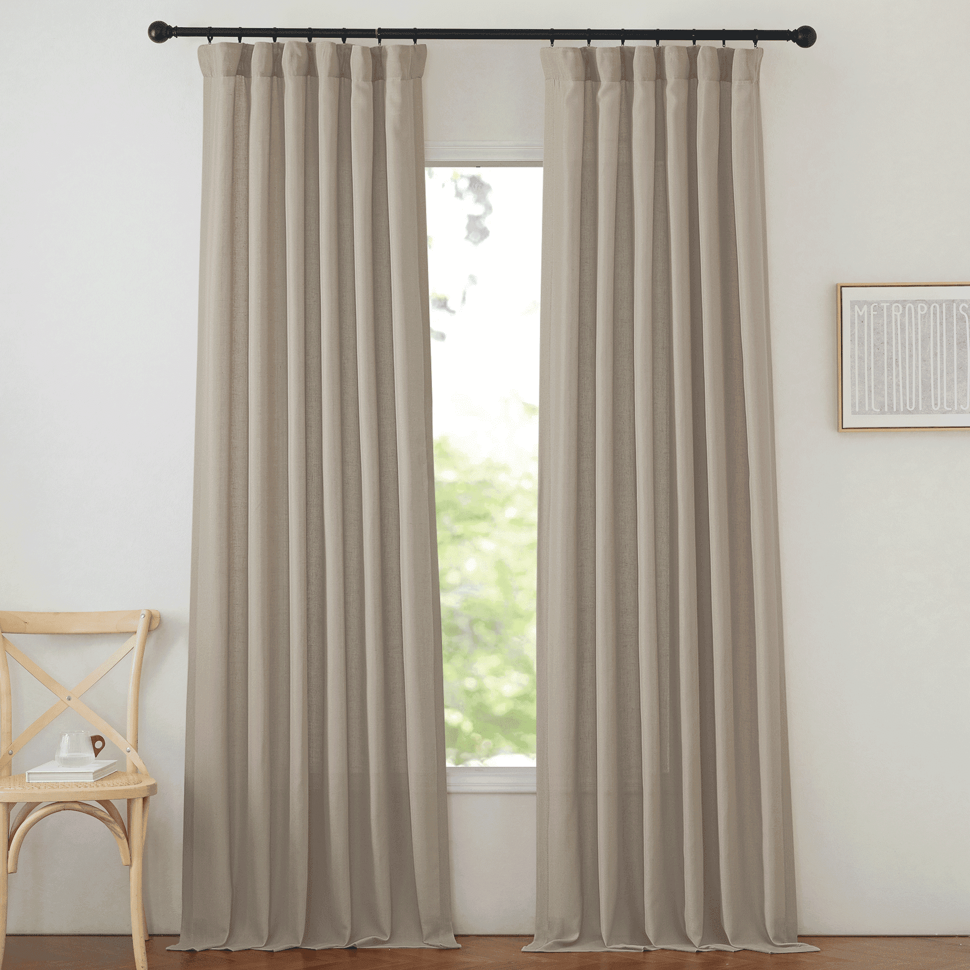 NICETOWN Linen Light Filtering Curtains 90 inches Long for Living Room