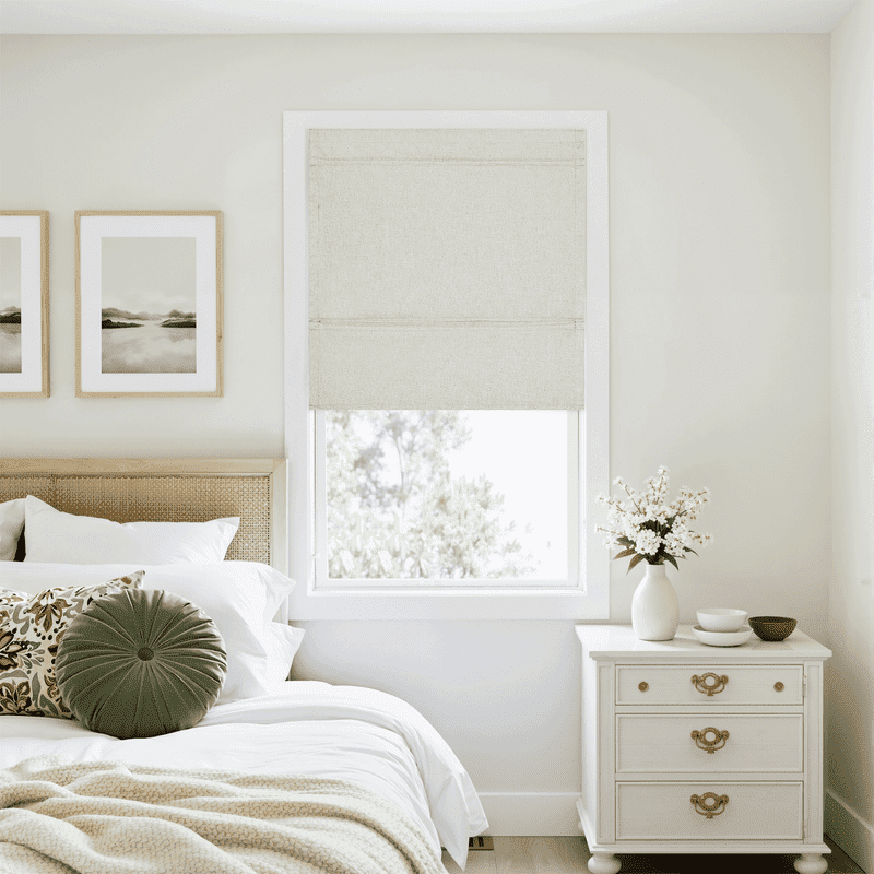 NICETOWN Linen Roman Shades for Windows, 100% Blackout Roman Blinds No Drill Cordless Easy-Installed Door Curtains for Bedroom Living Room, Light Beige, 24"x64", 1 Panel