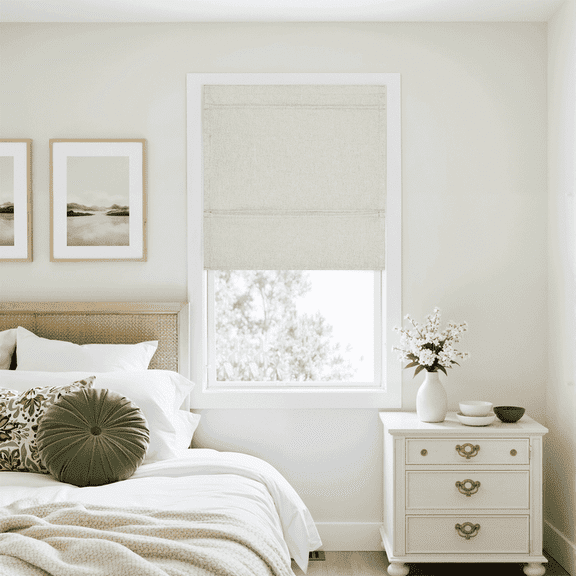 NICETOWN Linen Roman Shades for Windows, 100% Blackout Roman Blinds No Drill Cordless Easy-Installed Door Curtains for Bedroom Living Room, Light Beige, 24"x64", 1 Panel