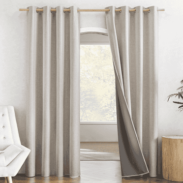 NICETOWN 100% Blackout Linen Curtains 84 inches Length 2 Panels Set， Full Blackout Thermal Insulated Grommet Window Treatment for Bedroom， 52"x84"， Oatmeal