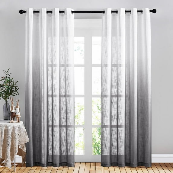 NICETOWN Linen Sheer Curtains 84 inches Length, Grommet Ombre Vertical Sheer Drapes Gradient Semi Sheer Linen Curtains for Bedroom Living Room, Grey, 2 Panels