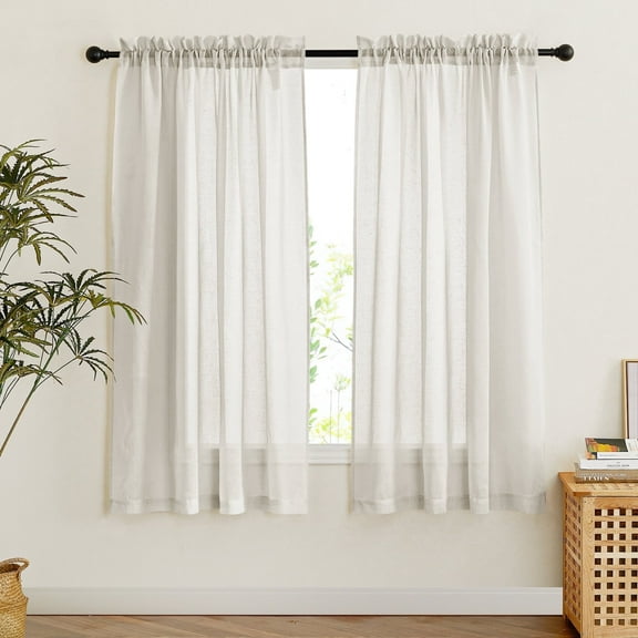 NICETOWN Linen Sheer Curtains for Kitchen, Light Filter Linen Curtains Rod Pocket Half Privacy Linen Drapes for Living Room, 52"x63", Natural, 2 Panels
