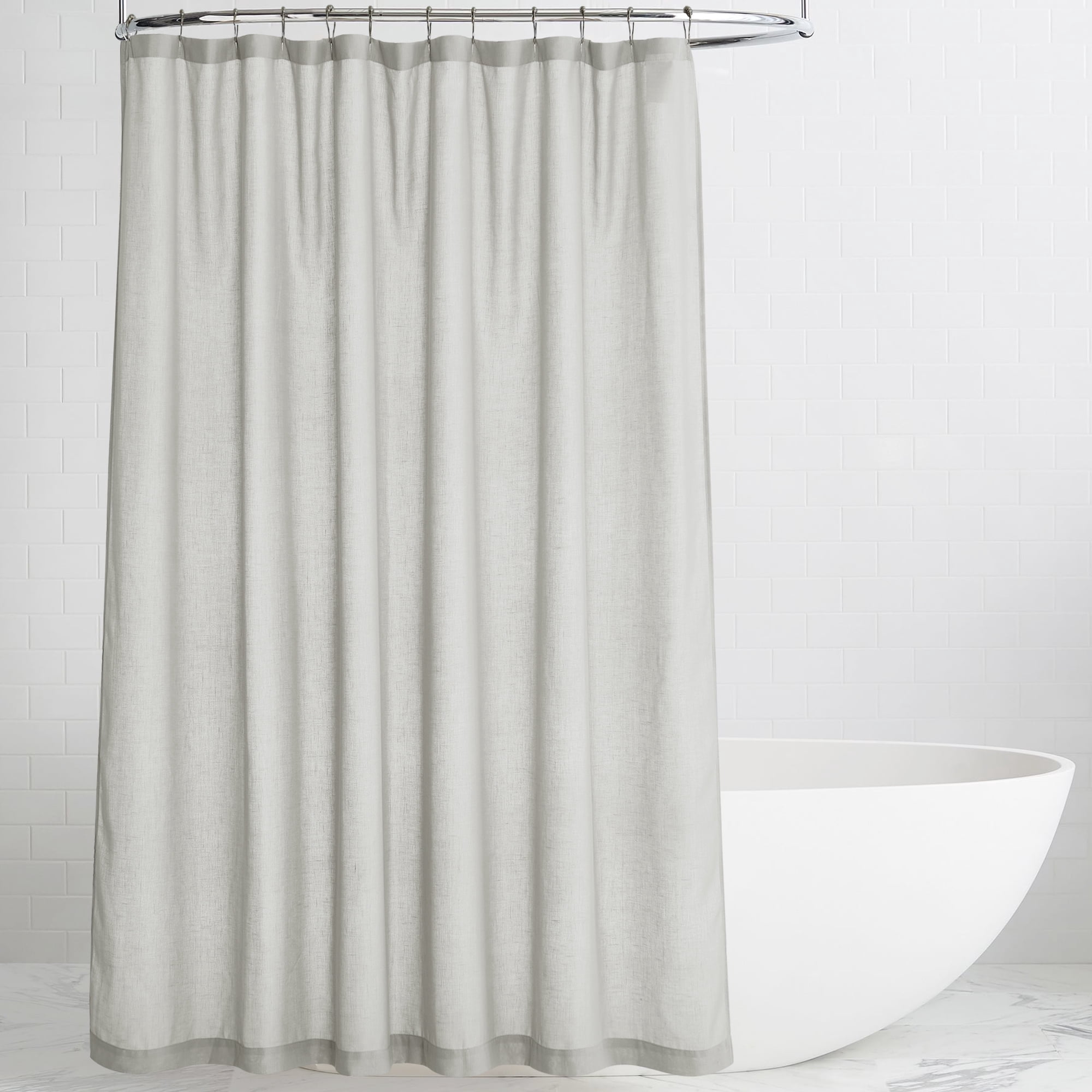 NICETOWN Linen Shower Curtain for Bathroom Linen Blend Button Hole Semi Sheer Lightweight Waterproof Shower Curtains for Bathtub, 72"x78", Hooks Included, Grey