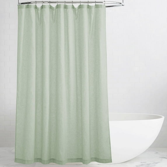 NICETOWN Linen Shower Curtain Button Hole Half Privacy Semi Sheer Lightweight Quick Dry Shower Curtains for Bathtub Decor, Sage Green, 72"x84", Hooks Included