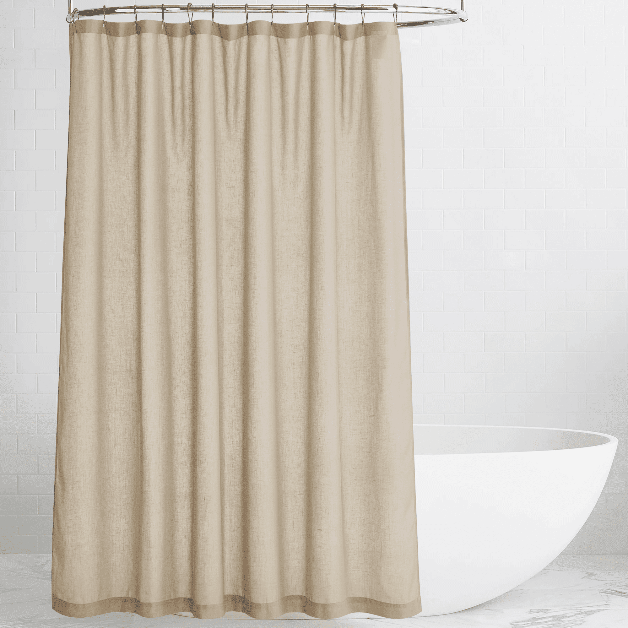 NICETOWN Linen Shower Curtain Lightweight Button Hole Semi Sheer Half Privacy Quick Dry Shower Curtains for Bathtub Decor, Angora, 72"x78", Hooks Included