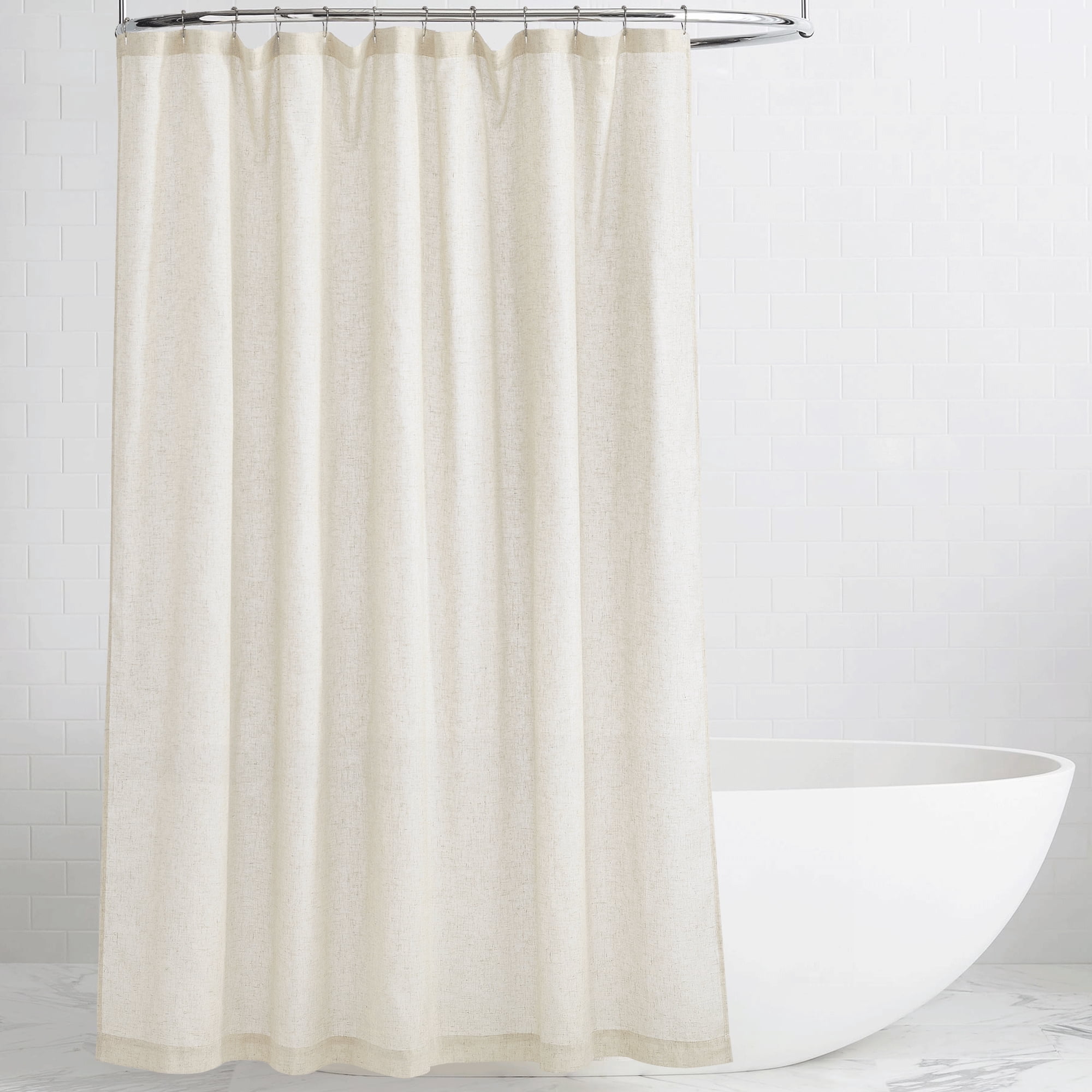 NICETOWN Linen Shower Curtain Semi Sheer Half Privacy Quick Dry Lightweight Button Hole Shower Curtains for Bathroom Bathtub Decor, Natural, 54"x78", Hooks Included
