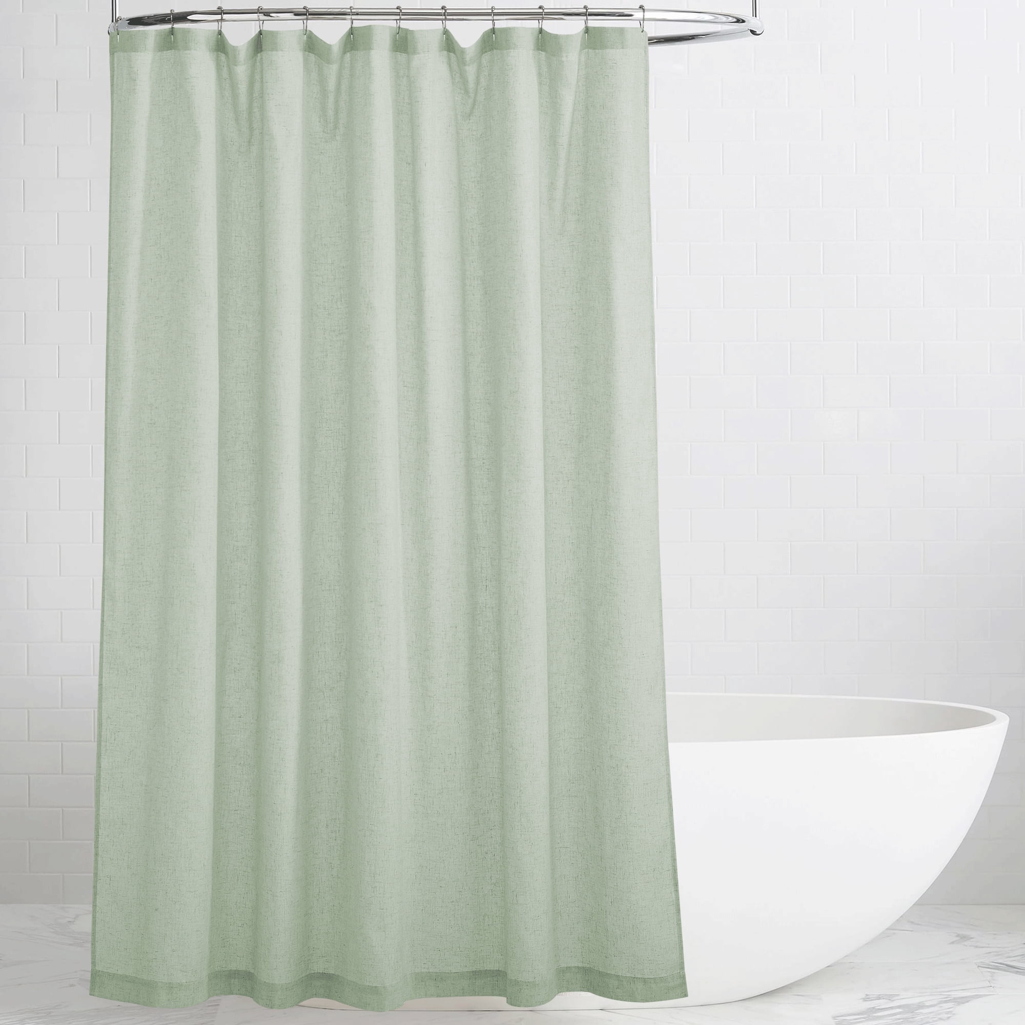 NICETOWN Linen Shower Curtain Semi Sheer Lightweight Button Hole Half Privacy Quick Dry Shower Curtains for Bathroom Bathtub Decor, Sage Green, 72"x90", Hooks Included
