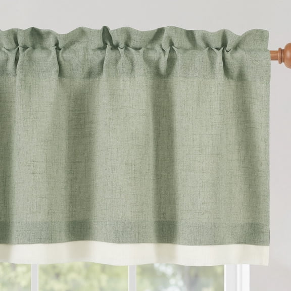 NICETOWN Linen Valance for Windows, Double Layer Farmhouse Kitchen Valance, Rod Pocket Light Filtering Ventilated Fabric Valance, Sage Green, 52"x18", 1 Panel