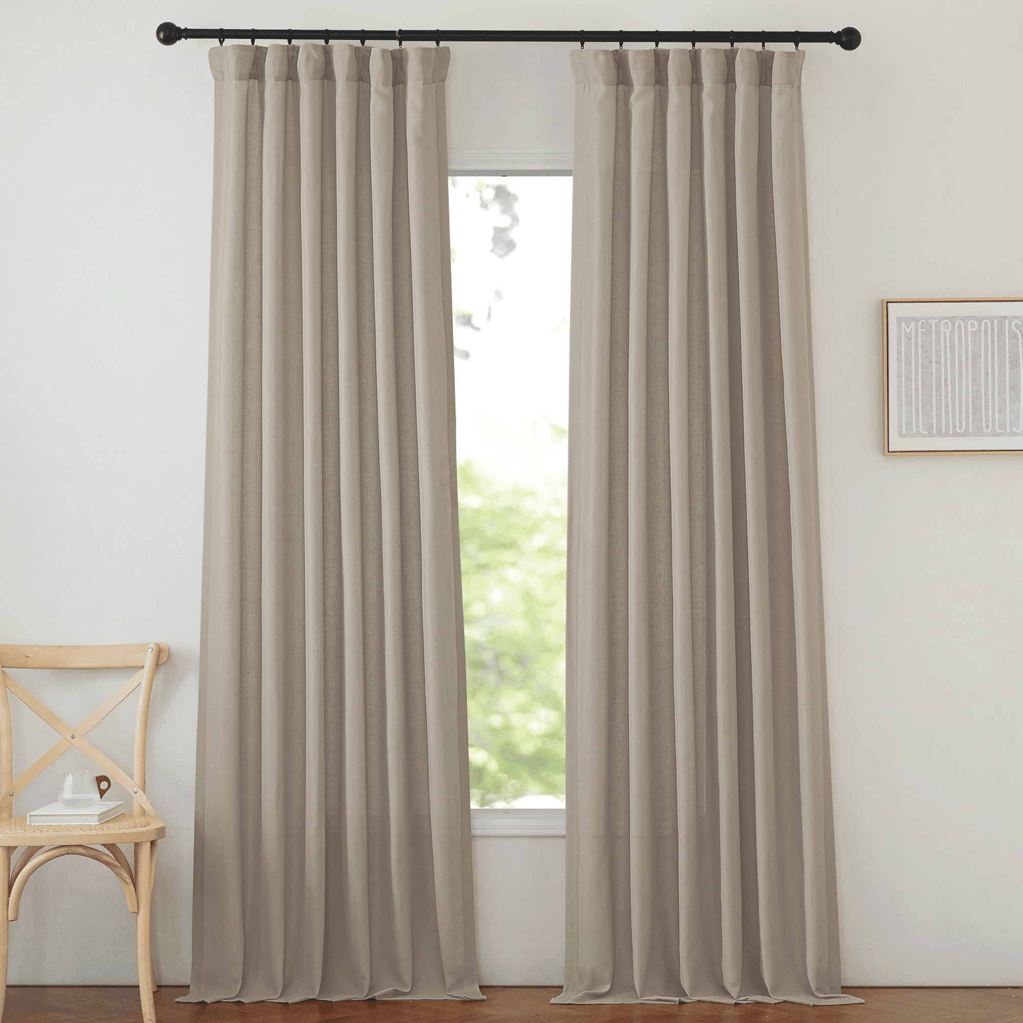 NICETOWN Living Room Curtains 108 Inches Long, Faux Linen Textured ...