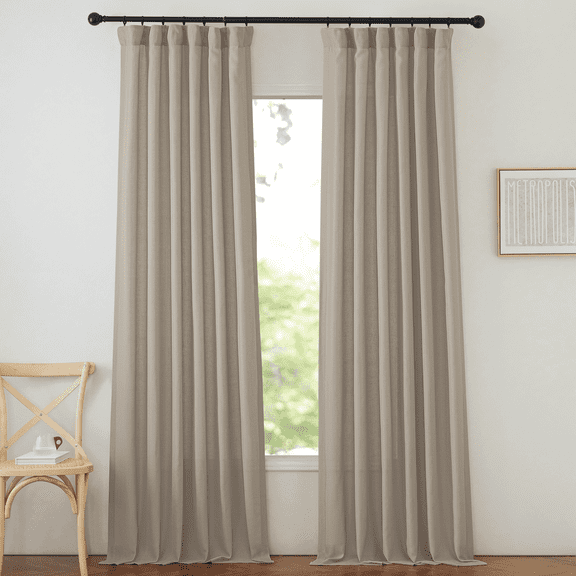 NICETOWN Living Room Curtains 108 inches Long, Faux Linen Textured Light Filtering Rod Pocket/Backtab/Hook Belt Drapes, 50"x 108", Taupe, 2 Panels