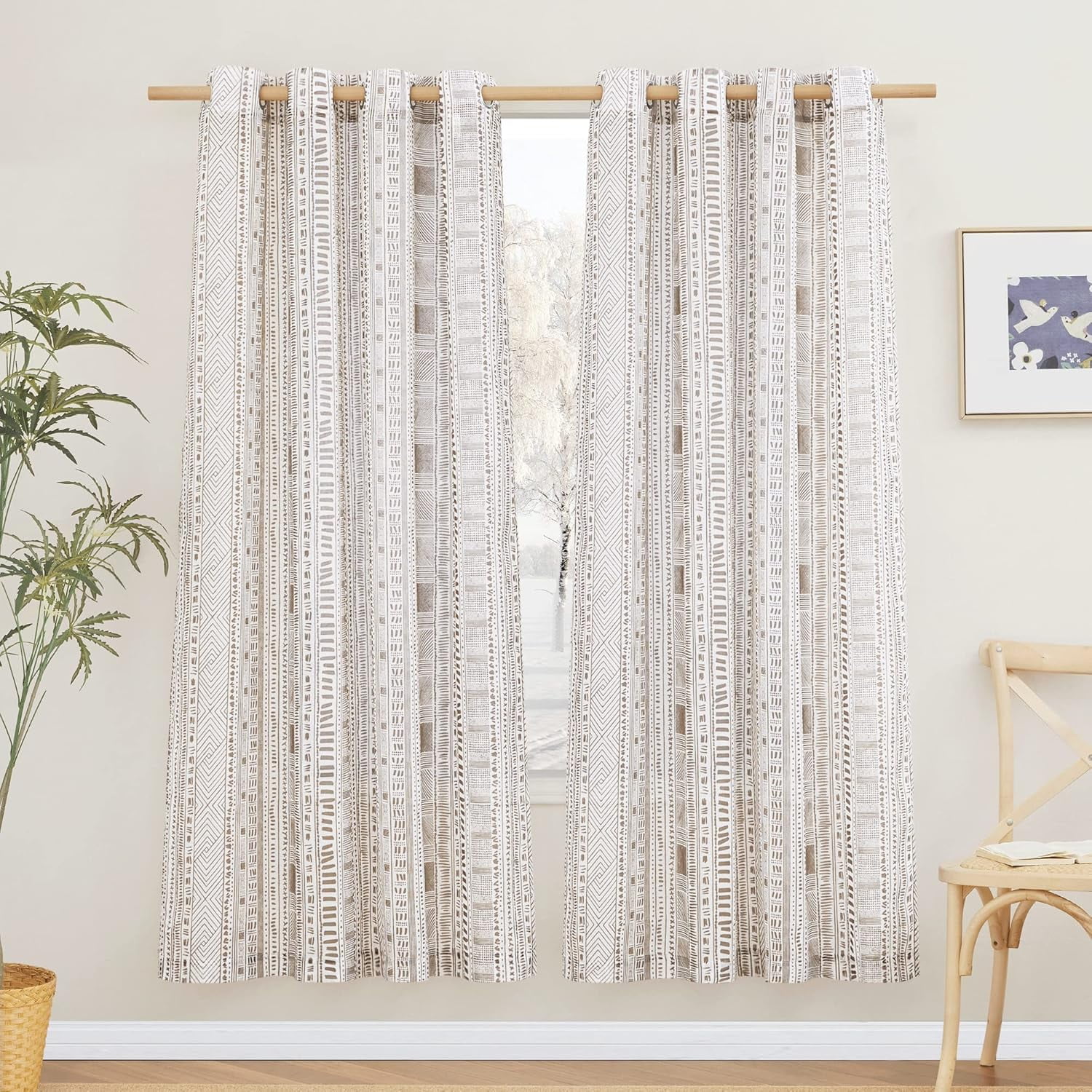 NICETOWN Living Room Curtains 72 Inch Length 2 Panels Set, Boho Linen Sheer Curtains Light Filtering with Privacy Protection Farmhouse Window Drapes, Taupe
