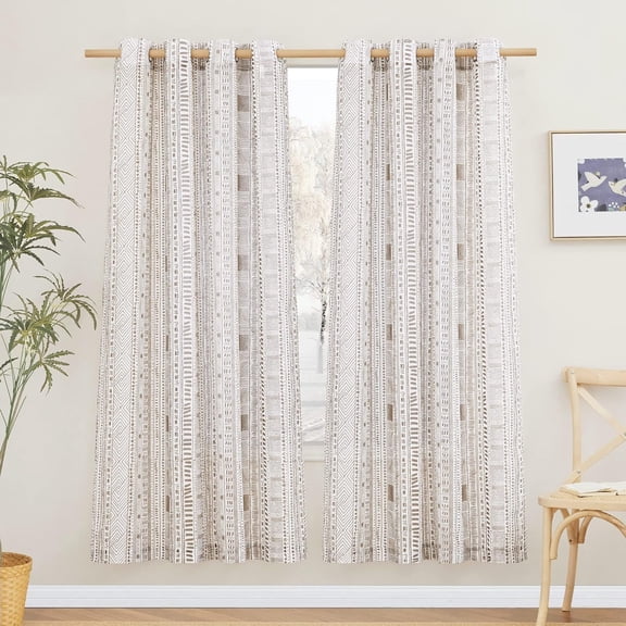 NICETOWN Living Room Curtains 72 Inch Length 2 Panels Set, Boho Linen Sheer Curtains Light Filtering with Privacy Protection Farmhouse Window Drapes, Taupe