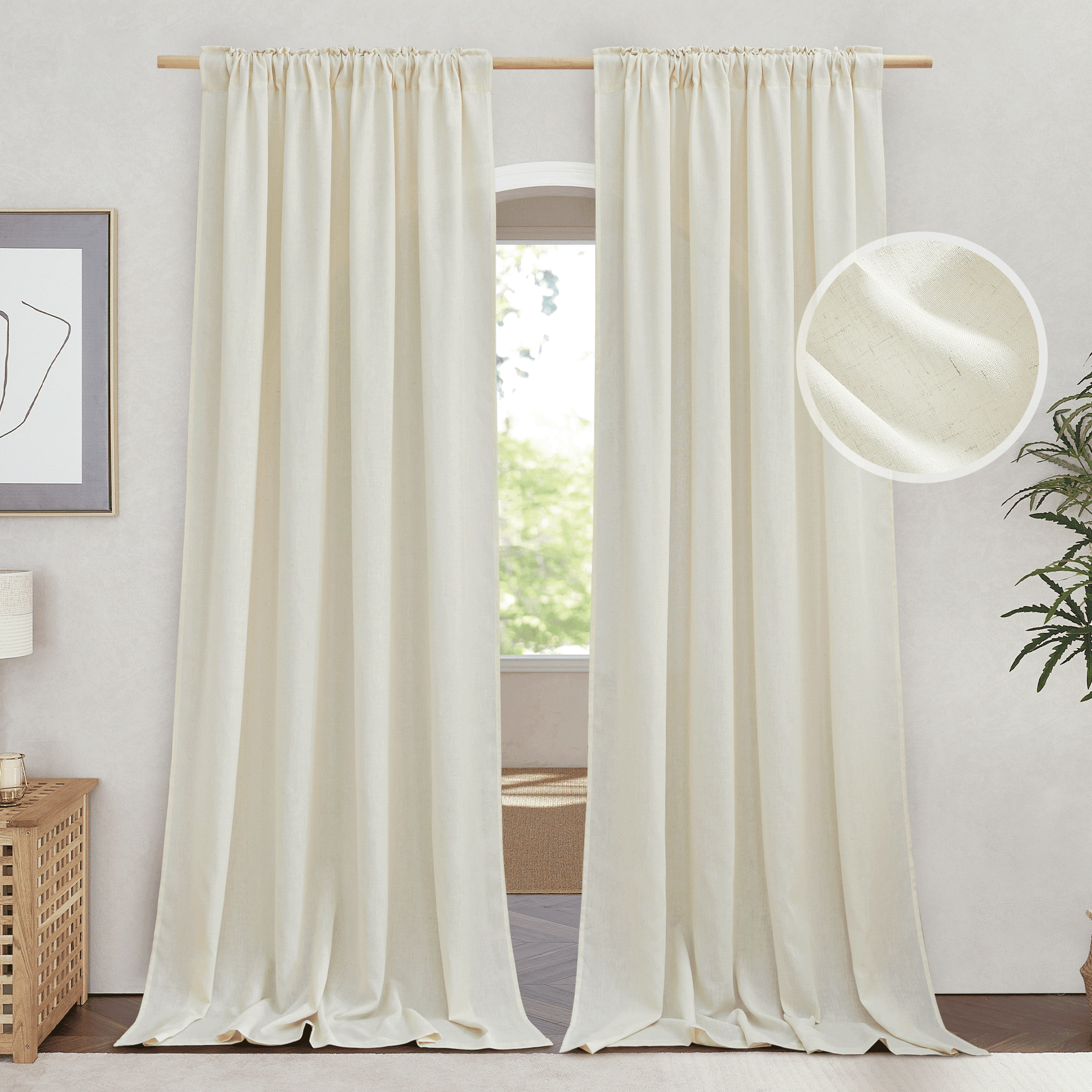 "NICETOWN Linen Curtains: 55"" Wide, 95"" Length, 2 Panels, Natural ...