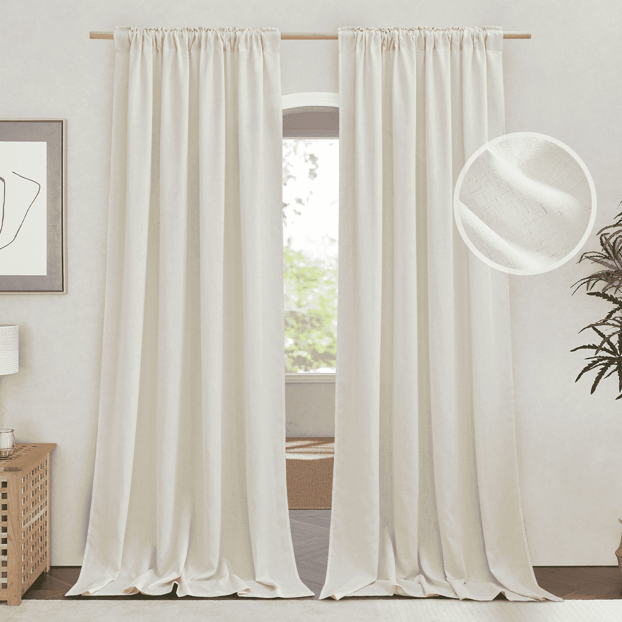 NICETOWN Living Room Linen Curtains 95 inch Length 55" Wide, 2 Panels Set, Natural color, Rod Pocket & Back Tab Privacy Added with Light Filtering Linen Curtains & Drapes for Home Office