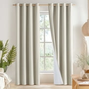 NICETOWN 100% Blackout Curtains for Bedroom Thermal Insulated Faux Linen Curtain Grommet Noise Reducing Drapes, W52 x L84, Sand, Set of 2