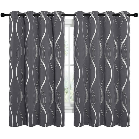 NICETOWN Modern Gray Wave Line Foil Print Home Room Darkening Curtains, 52 x 63 In (2 Panels)