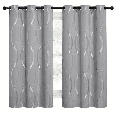 NICETOWN Modern Silver Grey Wave Line Foil Print Home Room Darkening Curtains, 52 x 63 In (2 Panels)