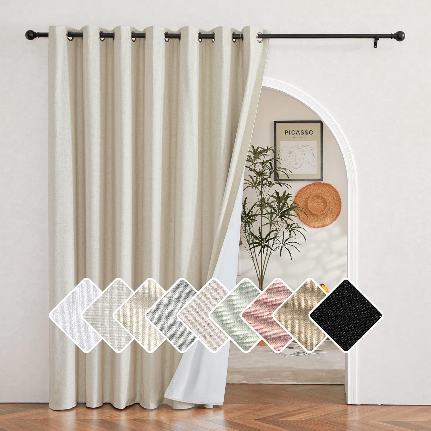 NICETOWN Natural 100% Blackout Curtain Patio Door Curtain, Thermal Insulated Sound Reducing Extra Wide Sliding Door Curtain Privacy Grommet Drapes for Living Room, 100"x95", 1 Panel