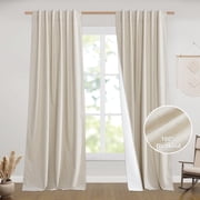 NICETOWN Natural 100% Blackout Curtains & Drapes 95 inches Length 52" Wide for Home Office, 2 Panels, Thick Completely Blackout Linen Window Treatment Panels Neutral Country Farmhouse Curtains