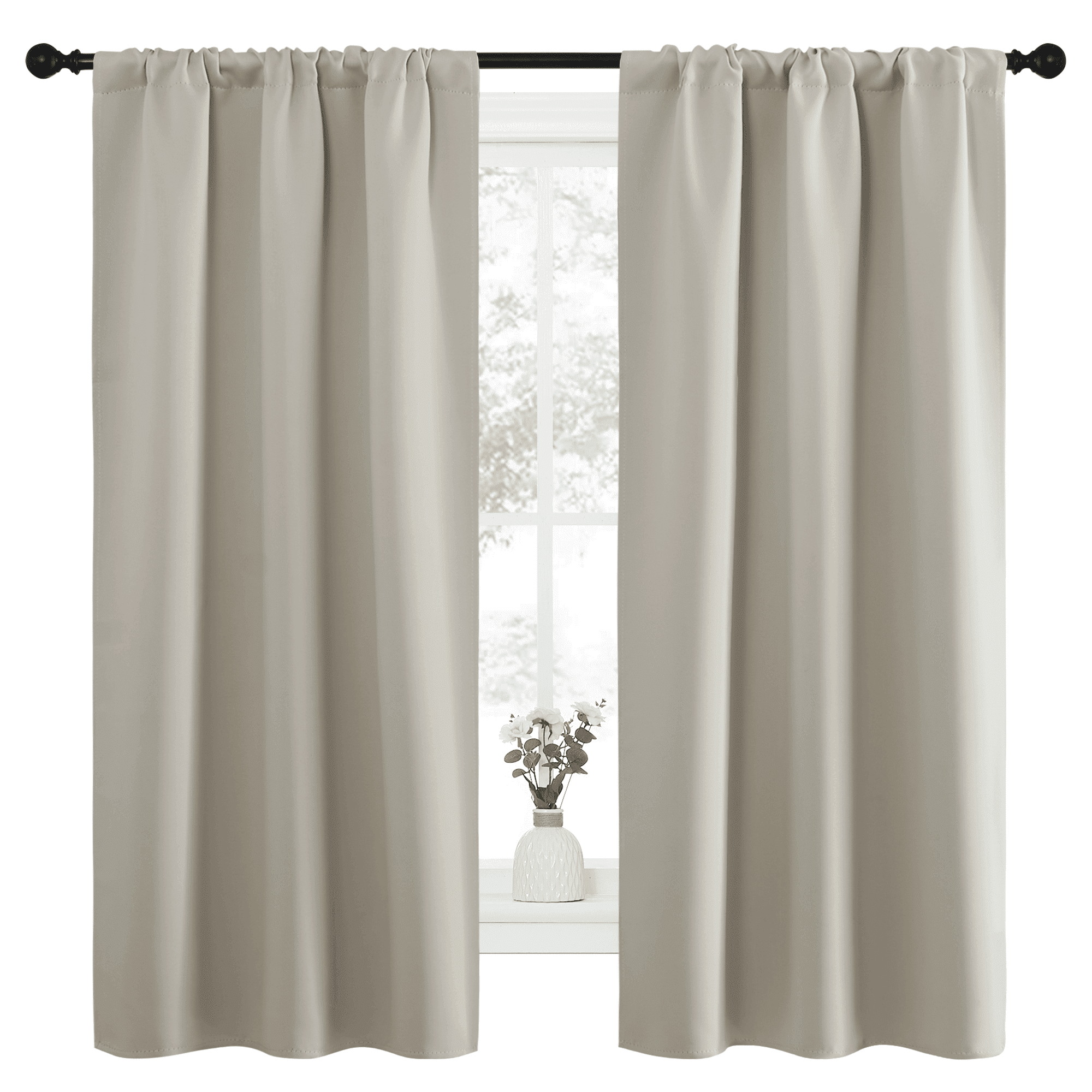 NICETOWN Natural Blackout Curtains Thermal Insulated Rod Pocket Window Drapes for Living Room 34x63 inch, 2 Panels