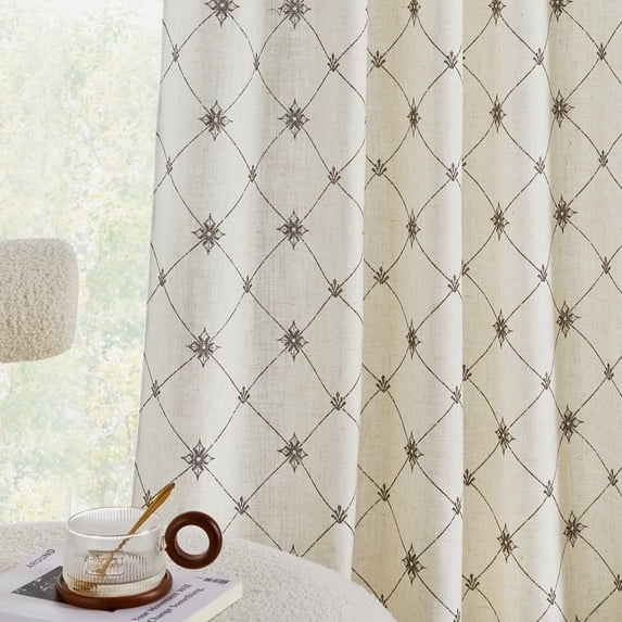 NICETOWN Natural Cotton Linen Curtains 84 inch Long, Linen Blend Diamond Pattern Organic Privacy Window Drapes Rod Pocket & Back Tab with Light Filtering for Bedroom Living Room, 52"x84", 2 Panels