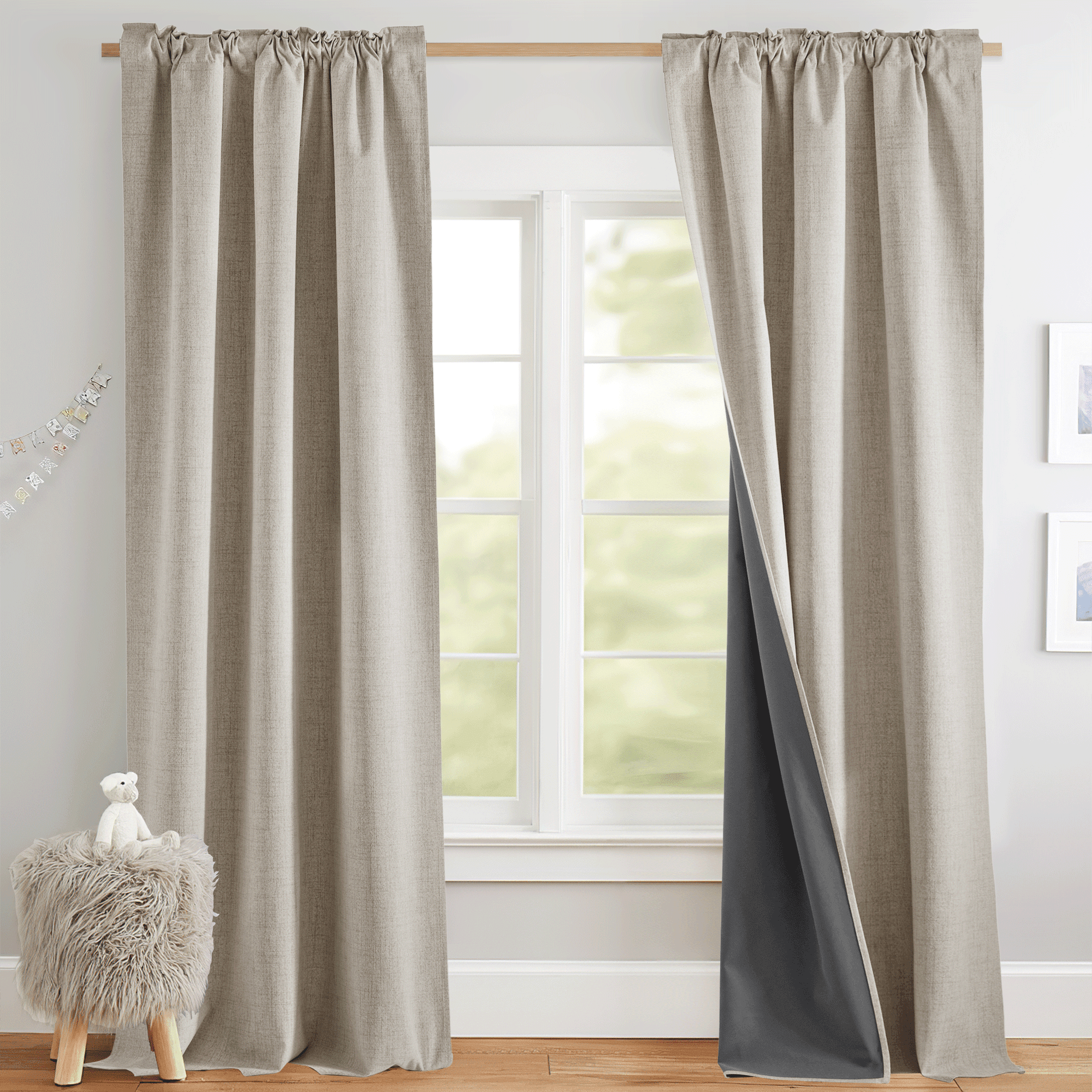NICETOWN Natural Faux Linen 100% Blackout Curtains for Living Room, Full Room Darkening Thermal Insulated Soundproof Back Tab & Rod Pocket Drapes, 52"x 84", 2 Panels