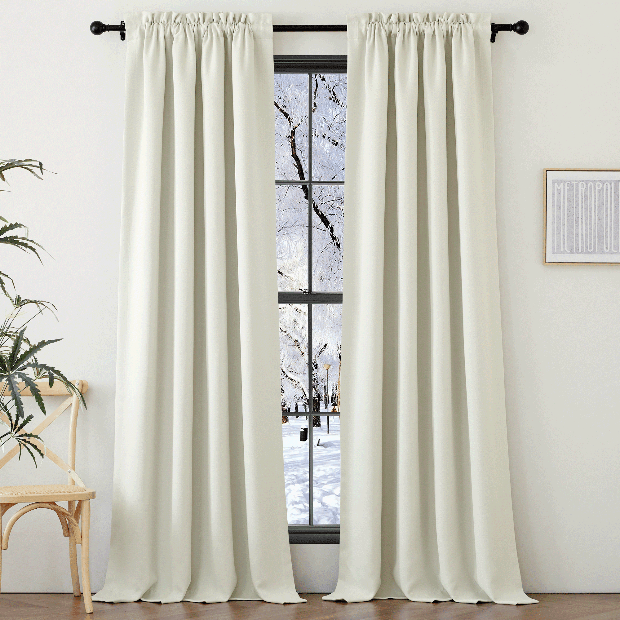 NICETOWN Natural Faux Linen Blackout Curtains 108 inches Long for Bedroom, Room Darkening Noise ...
