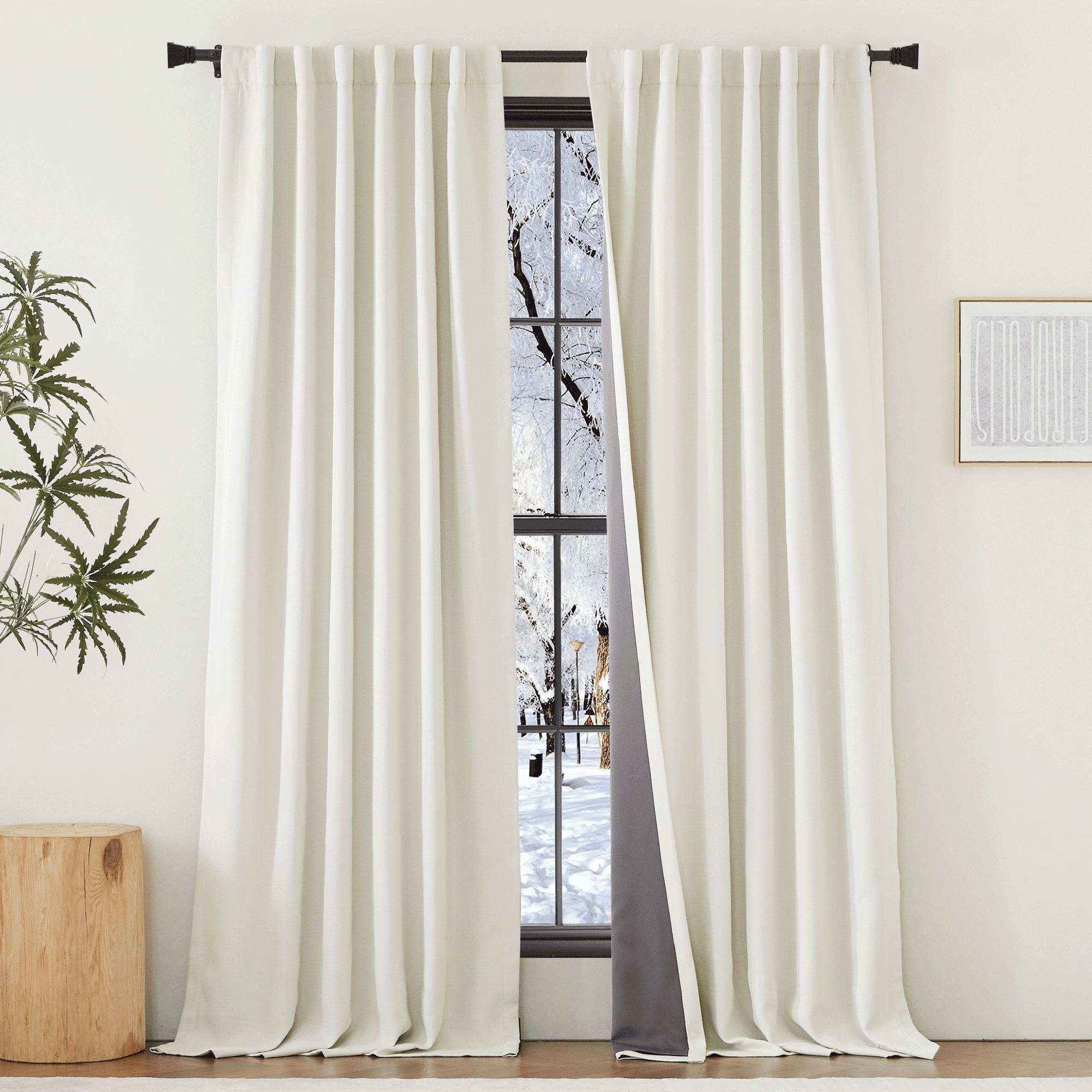 NICETOWN 100% Blackout Natural Faux Linen Curtains 96 Inches Long, Rod ...