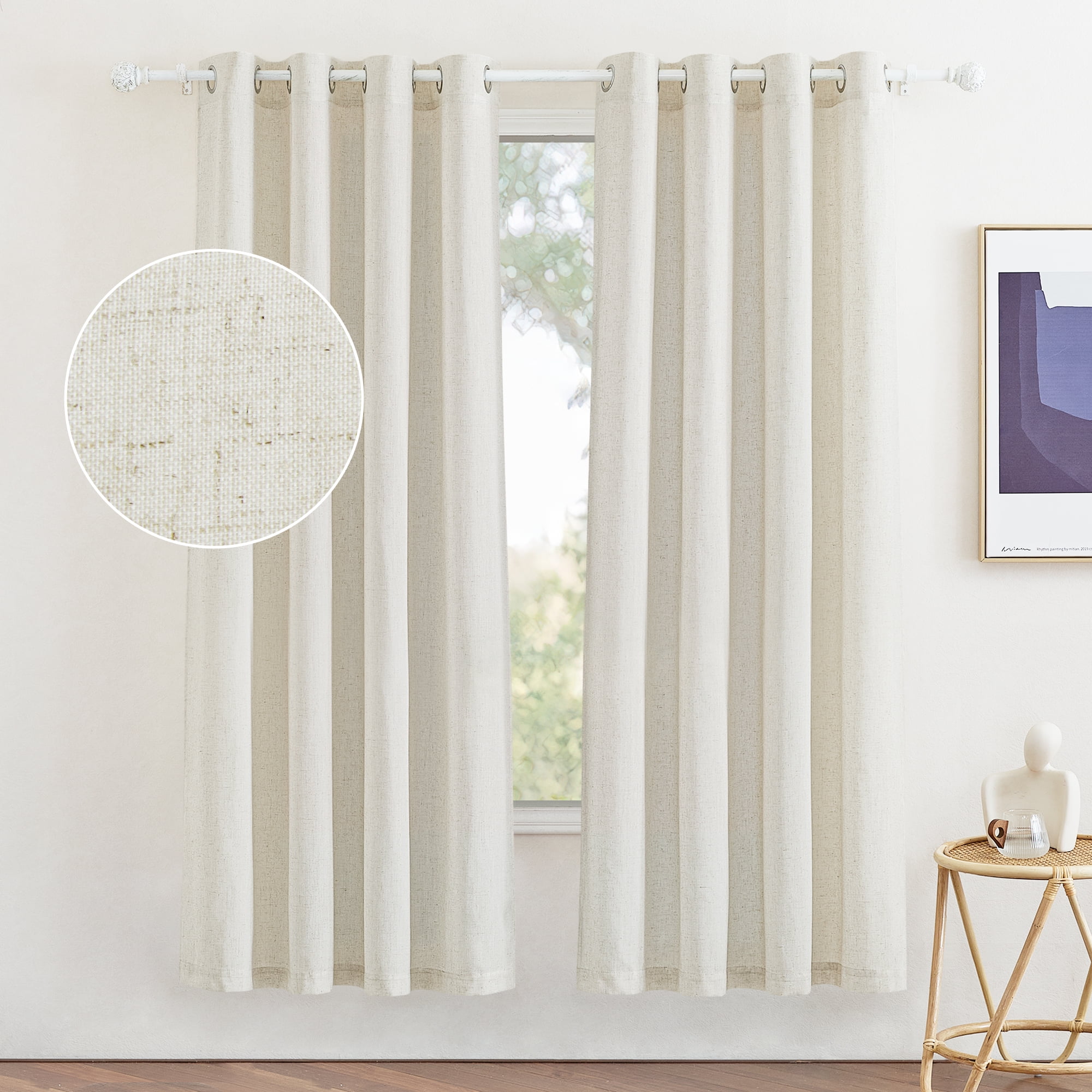 NICETOWN Natural Linen Curtains 72 inches Long 55" Wide for Bedroom ...