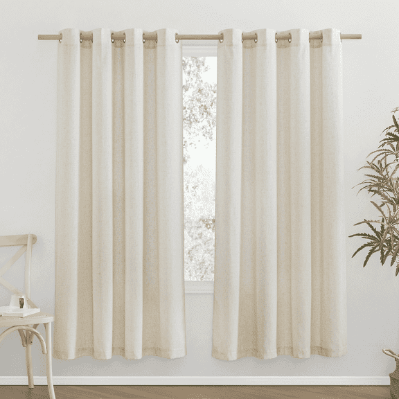 NICETOWN Natural Linen Curtains 72 inches Long 55" Wide for Bedroom Living Room, 2 Panels, Soft Thick Textured Window Drapes Semi Sheer Light Filtering Grommet Rustic Farmhouse Panels