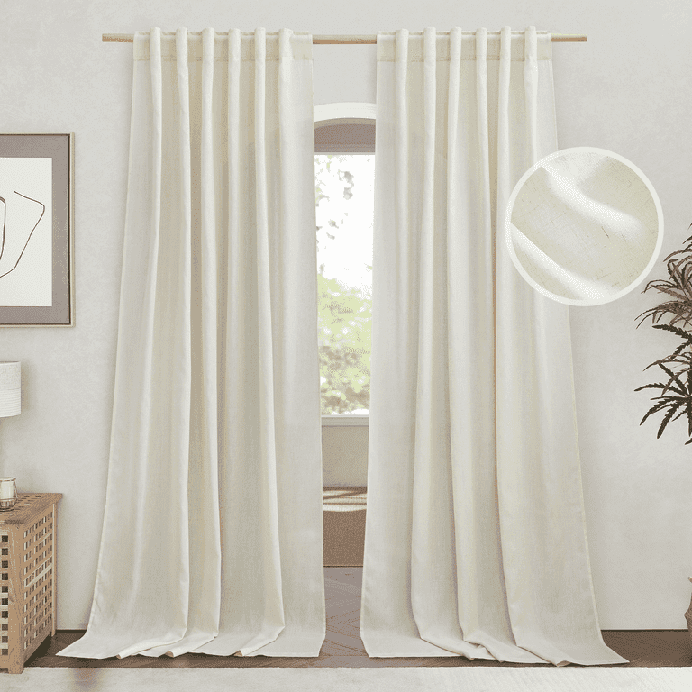NICETOWN Natural Linen Curtains 84 Inch Length 55 inch Wide for Nursery 2 Panels Thick Linen Textured Window Drapes Semi Sheer Light Filtering Rod