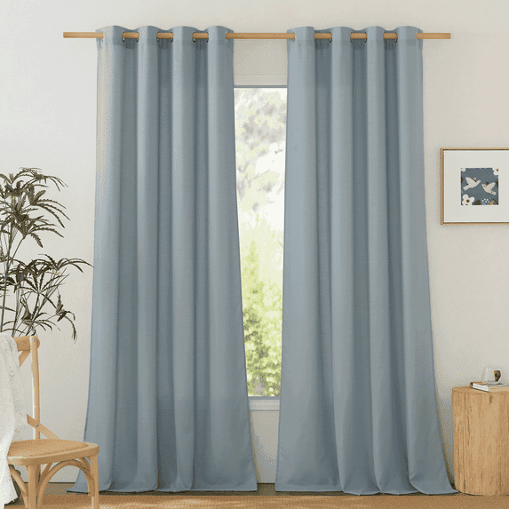 NICETOWN Natural Linen Curtains 84 inches Long 55" Wide for Living Room, 2 Panels, Semi Sheer Natural Linen Drapes Light Filtering Elegant Neutral Grommet Window Curtain for Dining Room