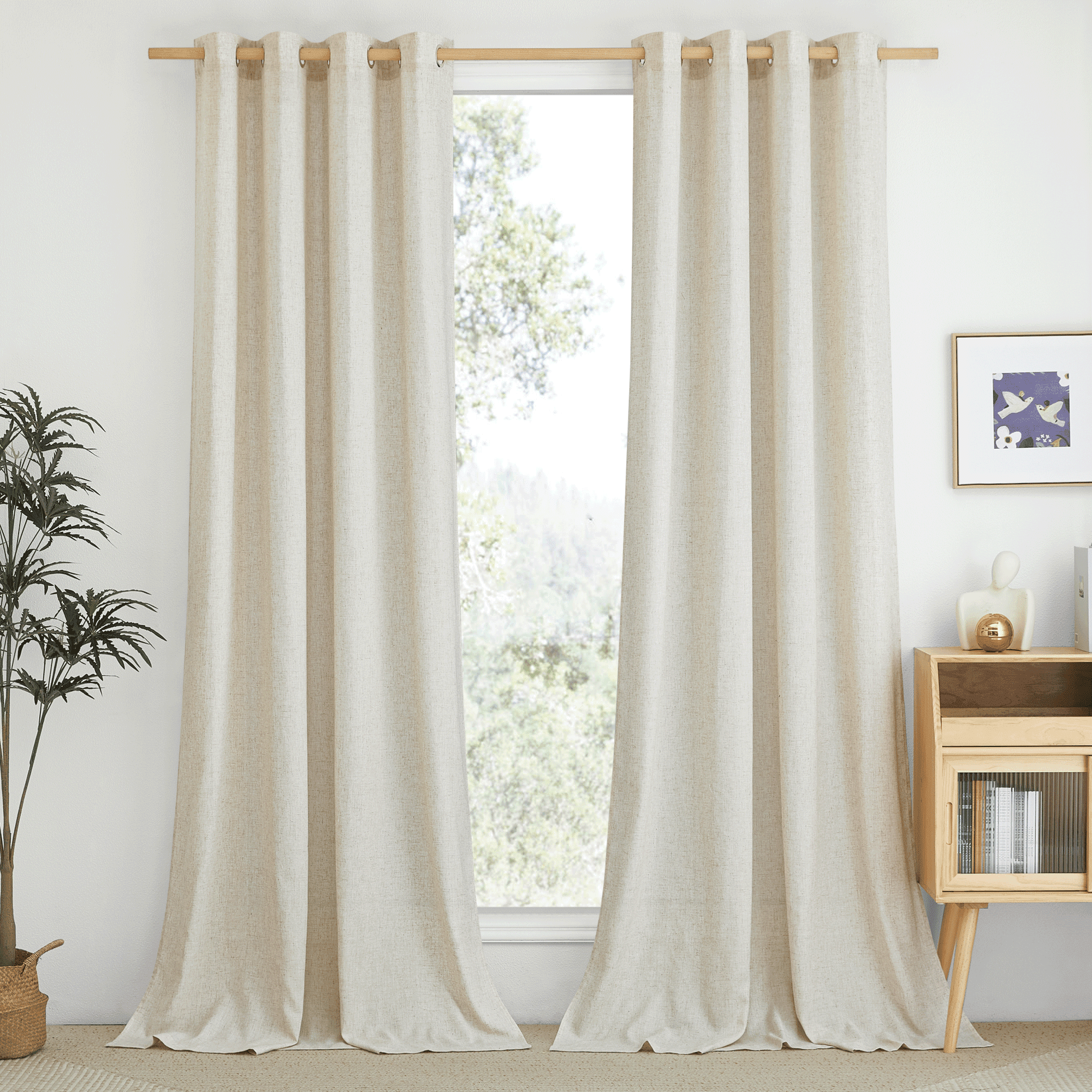 NICETOWN Natural Linen Curtains 90 inches Long 55" Wide for Home Office