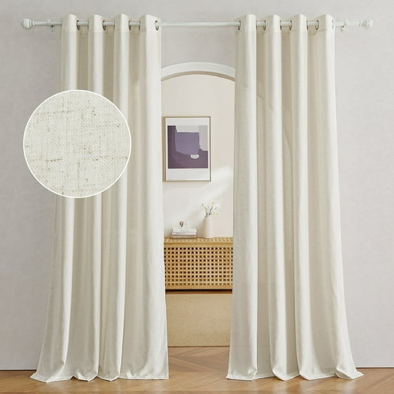 NICETOWN Natural Linen Curtains 96-inch Length 55" Wide for Nursery, 2 Panels, Semi Sheer Natural Linen Window Drapes Ensure Privacy Vintage Country Extra Wide Curtain Panels
