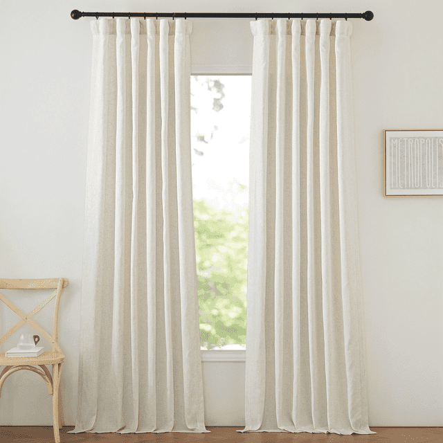 NICETOWN Natural Linen Curtains 96 inches Long for Bedroom, Rod Pocket ...