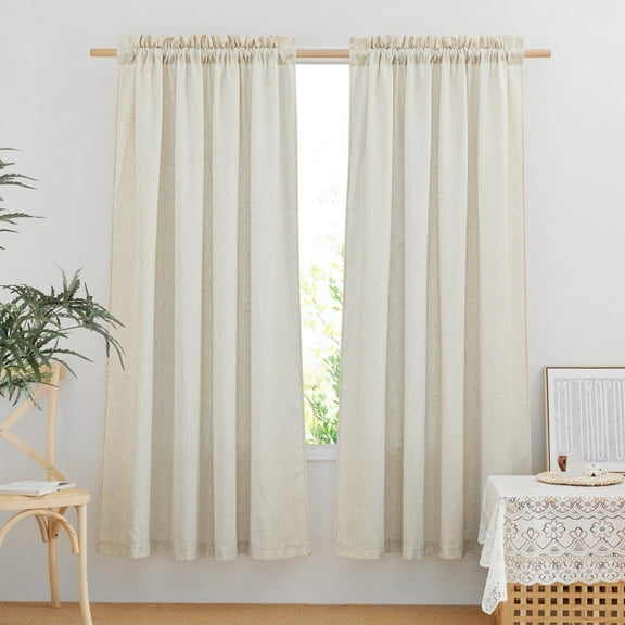 NICETOWN Natural Linen Curtains for Living Room, Classic Rod Pocket Semi Sheer Privacy Added Drapes Light Filtering Window Treatment for Home Office, 55"x 72", 2 Panels