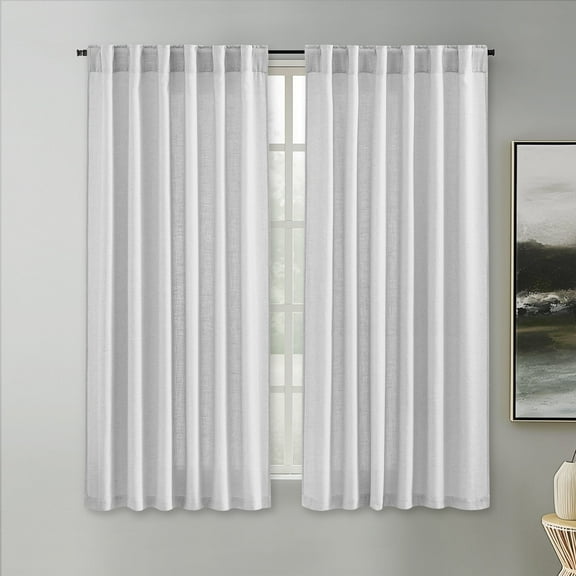 NICETOWN Natural Linen Curtains for Living Room, Semi Sheer Linen Curtains Light Filtering Half Privacy Rod Pocket Back Tab Window Treatments, Silver Gray, 52"x45", Set of 2