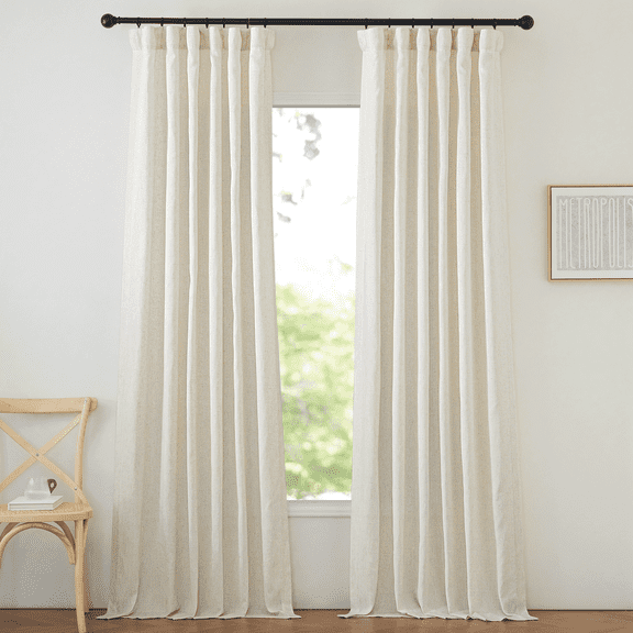 NICETOWN Natural Linen Curtains for Bedroom, 2 Panels, Flax Linen Light Filtering Privacy Added Hook Belt/Backtab/Rod Pocket Window Drapes, 50"x 90"