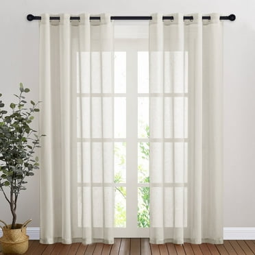 NICETOWN Natural Linen Look Semi Sheer Curtains 84-inch Length 52" Wide, 2 Panels, Grommet Light Filtering Casual Textured Privacy Window Treatment Vertical Flax Sheer Drapes for Kids Nursery
